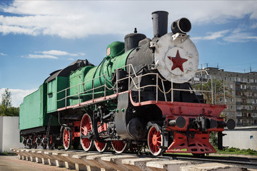Obraz premium Monument to Russian steam locomotive, built in 1949, Russia