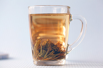 cup of green tea, white background