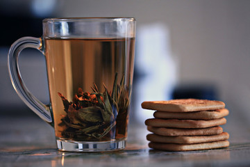 cup of green tea, black background