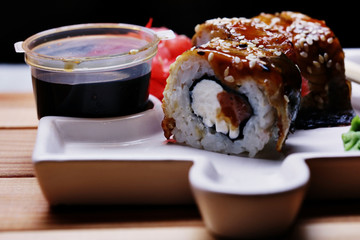 rolls on a plate with black background