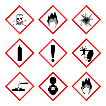Warning labels of chemicals - icon set