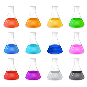 Chemical conical flask icon set