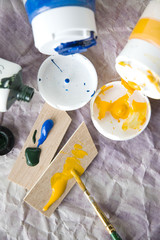 acrylic color on pieces of wooden