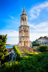 Naklejka premium Old church bell tower on the island of Hvar in Dalmatia