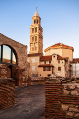 Fototapeta premium Scene from the old city of Split and the view of old bell tower