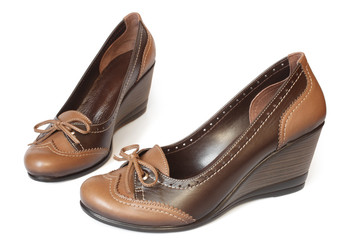Brown leather women shoes