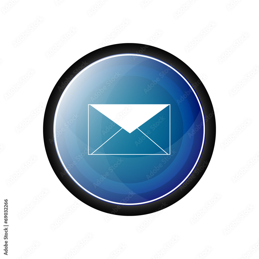 Poster envelope glossy vector icon, blue button