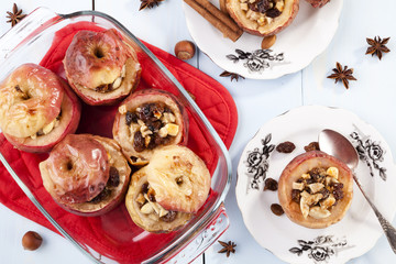 Baked apples with nuts and raisins