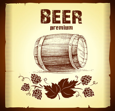 beer keg with hop for label, package