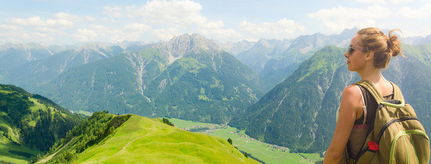 Woman hiking in the mountains