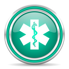 emergency green glossy web icon