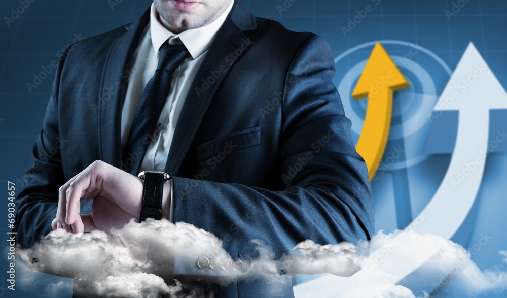 Poster composite image of businessman checking the time on watch