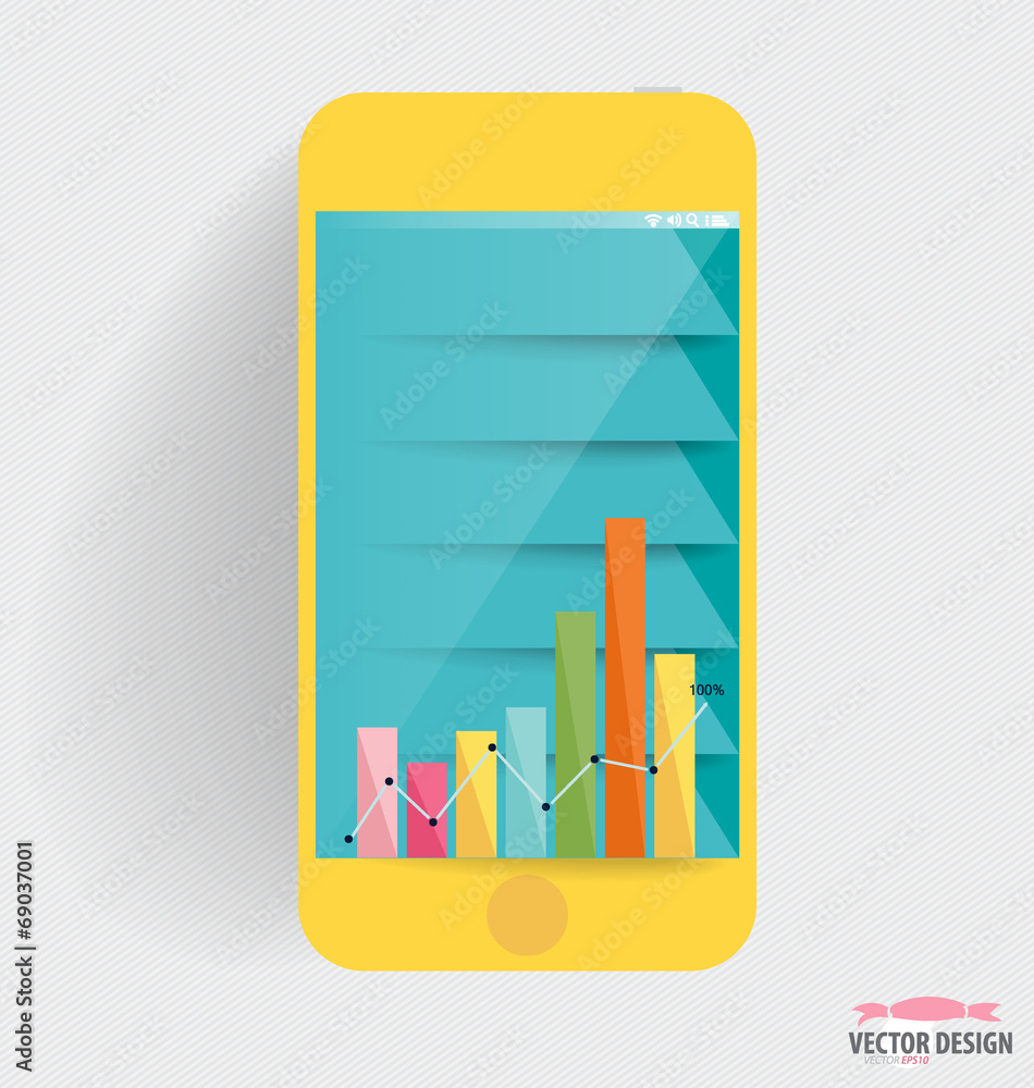 Poster infographic design template. touchscreen device with colorful de
