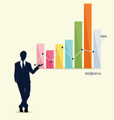 Businessman showing graph. Vector illustration.