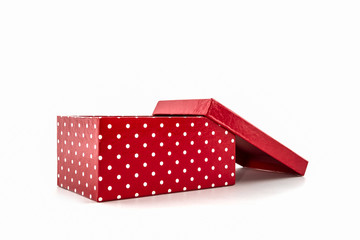 Red polka dots box,with clipping path.