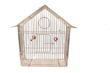 Empty bird cage isolated on white