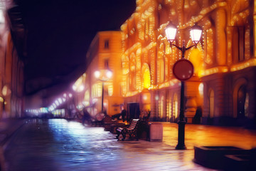Fototapeta na wymiar city ​​pedestrian street night city lights