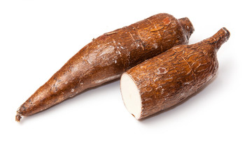 casava or yuka root on a white background.