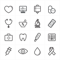 Flat Line Icons For Medical Icons and Health Icons