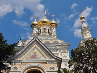 Fototapeta na wymiar Православный собор во имя Святого Александра Невского в городе Ялта в Крыму.