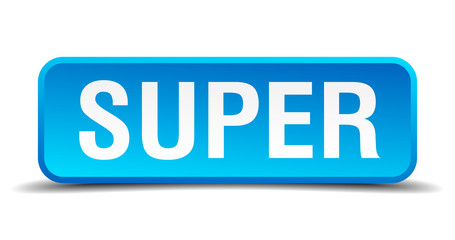 Super blue 3d realistic square isolated button