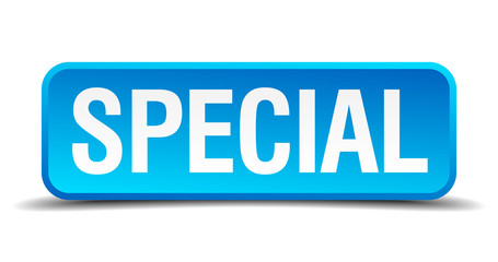 Special blue 3d realistic square isolated button