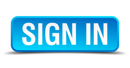 Sign in blue 3d realistic square isolated button