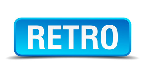 Retro blue 3d realistic square isolated button