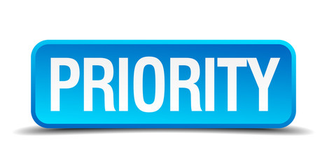 Priority blue 3d realistic square isolated button