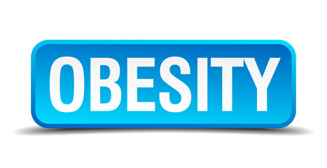 Obesity blue 3d realistic square isolated button