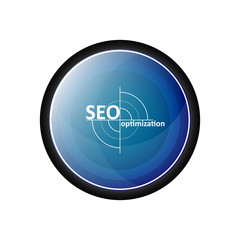 SEO optimization glossy vector icon, blue button