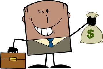 African American Businessman With Briefcase Holding A Money Bag