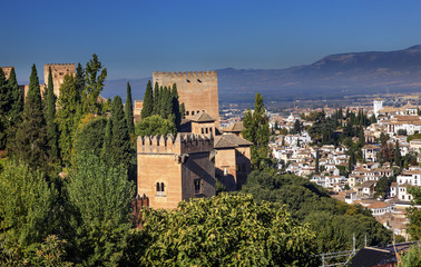 Obraz premium Alhambra Castle Towers Cityscape Churchs Granada Andalusia Spain