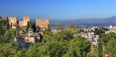Fototapeta na wymiar Alhambra Castle Towers Cityscape Churchs Granada Andalusia Spain