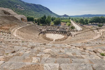 Fototapeten view of Amphitheater  and marble road in Ephesus (Efes), Turkey © sola_sola