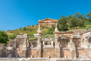 Fototapeta na wymiar Ruins of the Fountain of Trajan in Ephesus, Turkey