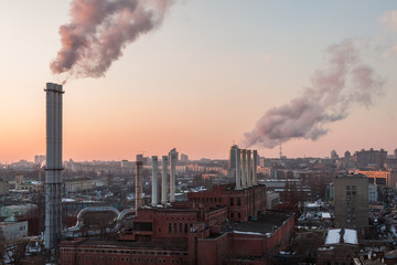 Evening cityscape with pipes. Ukraine. Kiev.