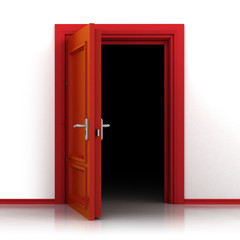 isolated single red opened door out closeup 3D