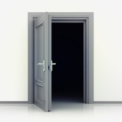 isolated single classic opened door out closeup 3D