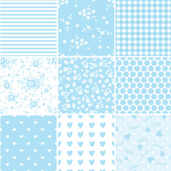 Set of abstract blue seamless patterns