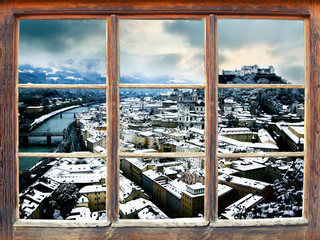 Fototapeta premium Fensterblick Salzburg Stadt