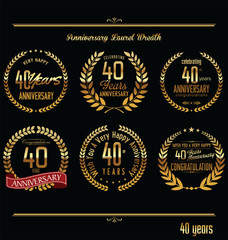 Anniversary laurel wreath retro labels, 40 years