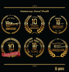 Anniversary laurel wreath retro labels, 10 years