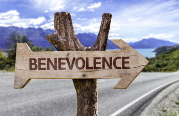 Benevolence wooden sign with a street background