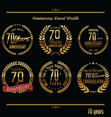 Anniversary laurel wreath retro labels, 70 years