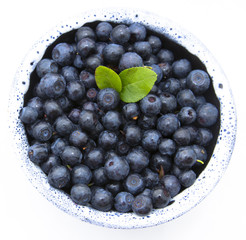 Fresh blueberries with leaves