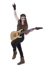 Obraz premium Young pretty blond rocker girl playing electric guitar