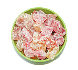 Multicolored Turkish Delight closeup isolated