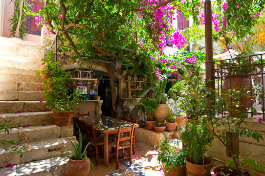Interior of a local restaurant in Rethymno. Crete island.