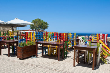 Restaurant on the sea-front on Crete, Greece.